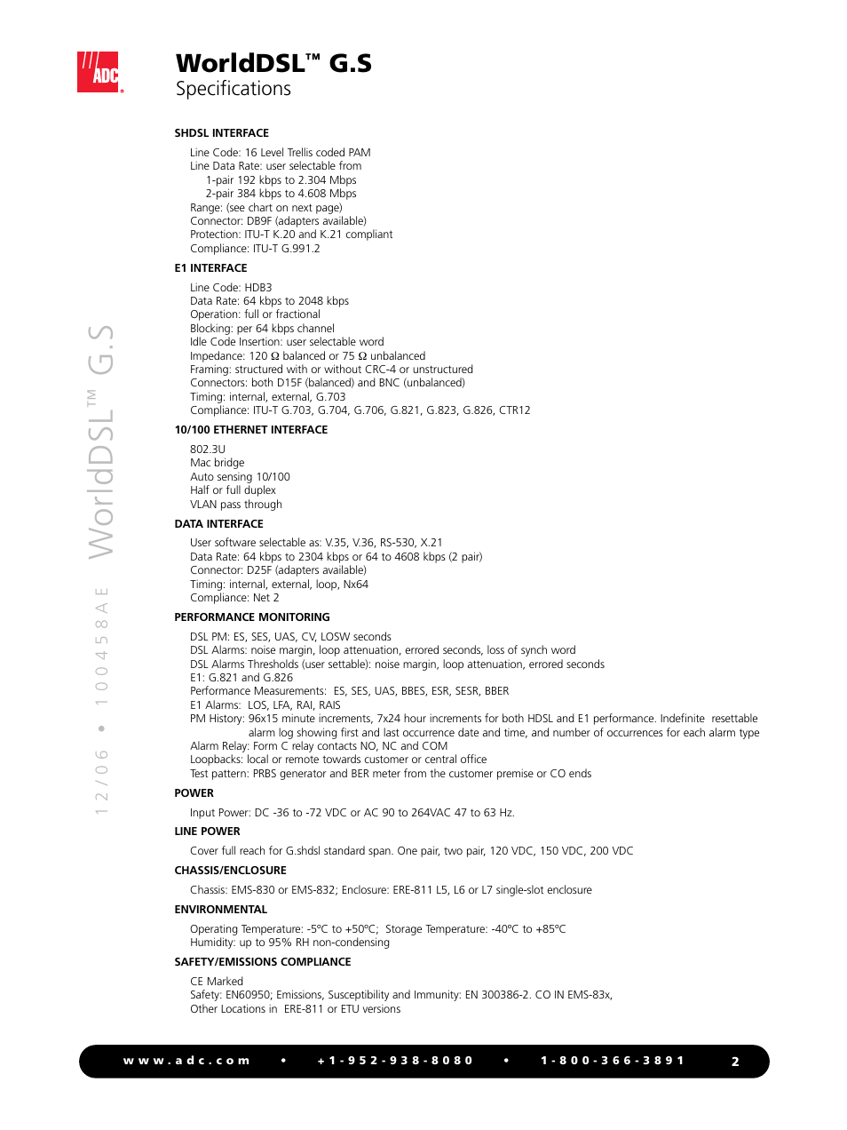 Wo rl d d sl, Worlddsl | ADC Double Pair/Line Power G.SHDSL WorldDSL G.S User Manual | Page 2 / 4