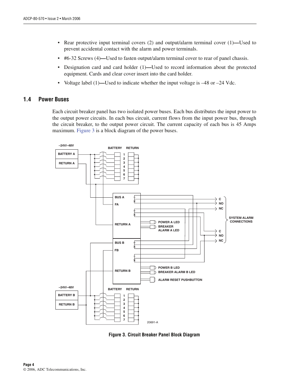 4 power buses, Power buses, Figure 3. circuit breaker panel block diagram | ADC PowerWorx Circuit Breaker Panel With Reset Switch User Manual | Page 10 / 40