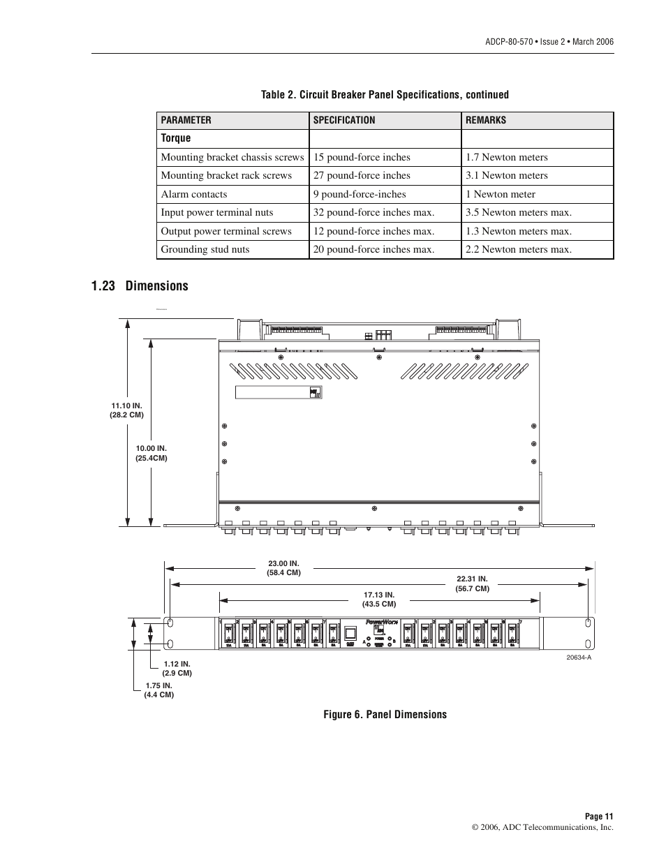 23 dimensions, Figure 6 | ADC PowerWorx Circuit Breaker Panel With Reset Switch User Manual | Page 17 / 40