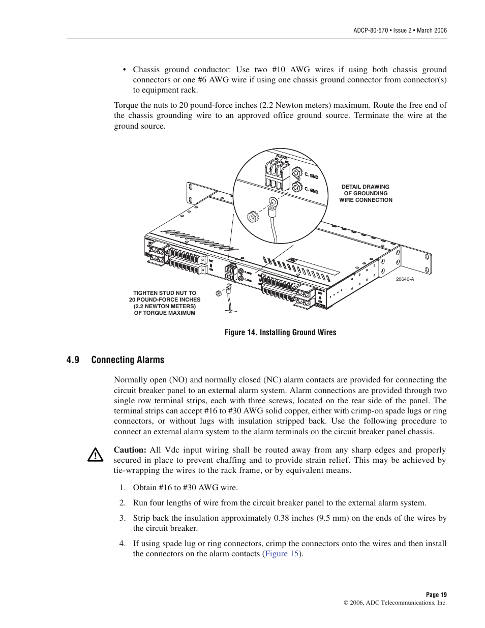 9 connecting alarms, Connecting alarms, Figure 14 | ADC PowerWorx Circuit Breaker Panel With Reset Switch User Manual | Page 25 / 40
