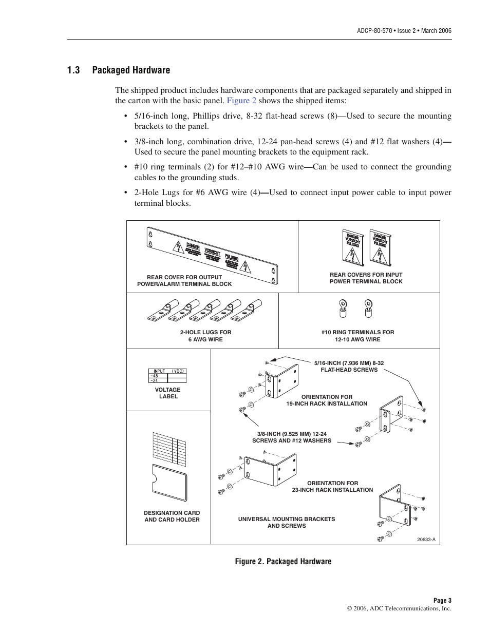 3 packaged hardware, Packaged hardware | ADC PowerWorx Circuit Breaker Panel With Reset Switch User Manual | Page 9 / 40