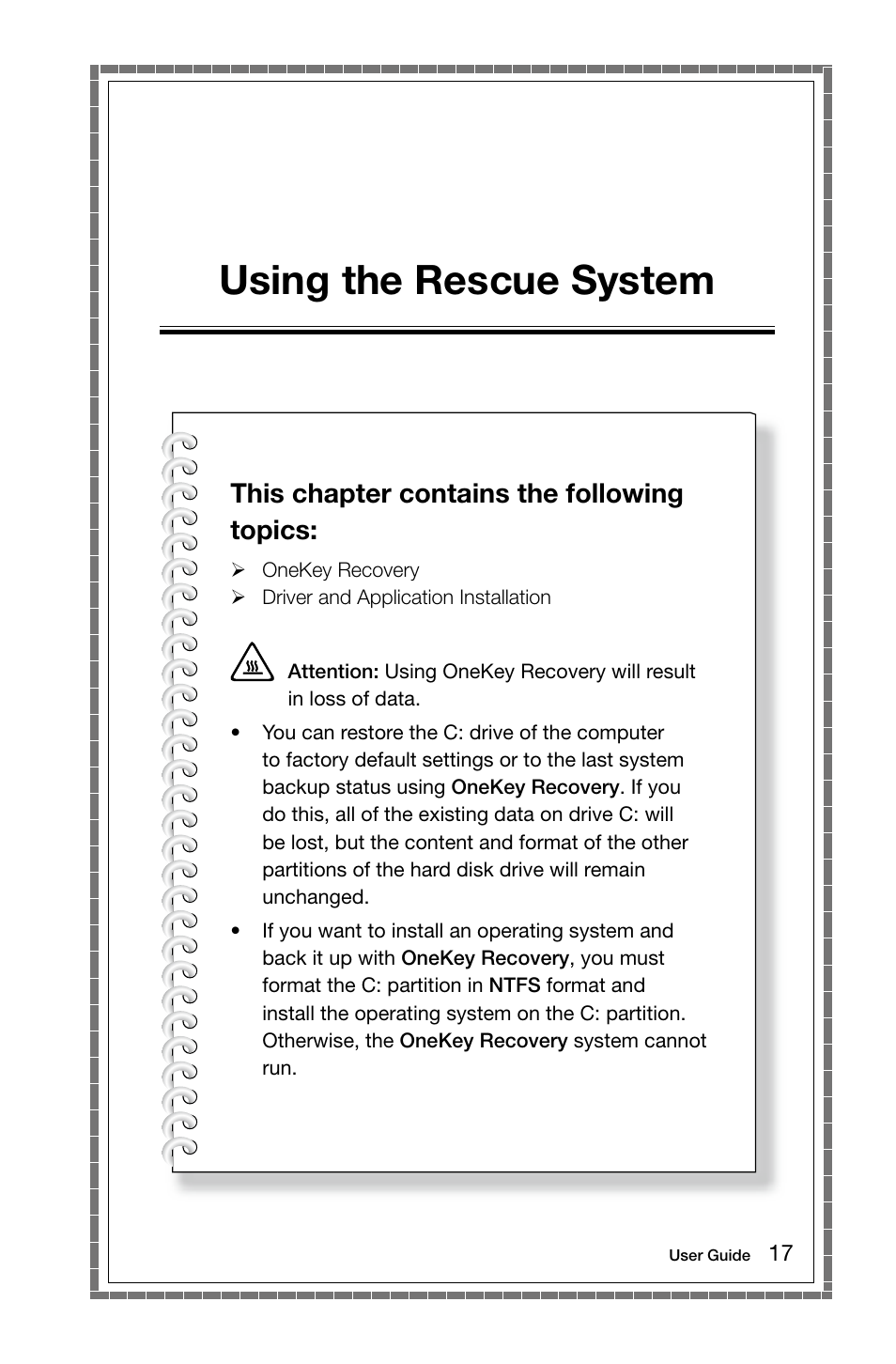 Using the rescue system, This chapter contains the following topics | Lenovo C355 All-in-One User Manual | Page 22 / 53