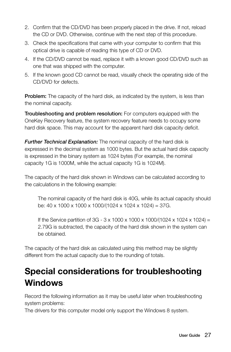 Special considerations for troubleshooting windows | Lenovo C355 All-in-One User Manual | Page 32 / 53