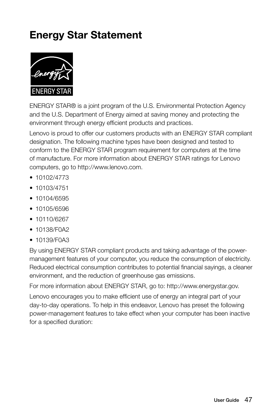 Energy star statement | Lenovo C355 All-in-One User Manual | Page 52 / 53