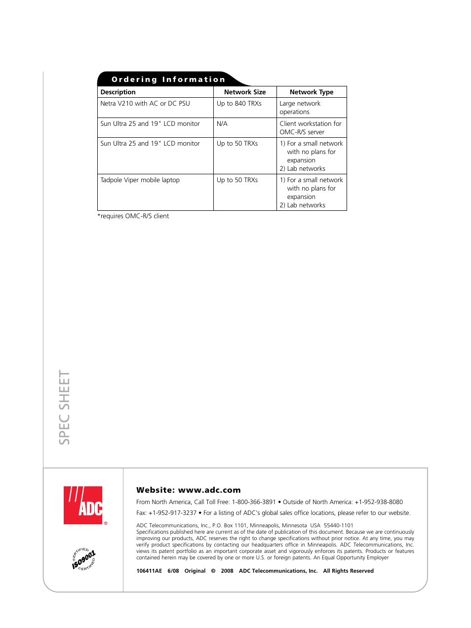 Spec sheet | ADC L997 User Manual | Page 2 / 2