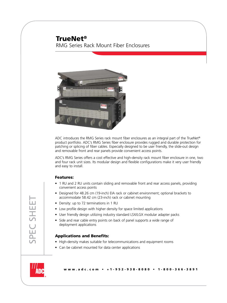 ADC TrueNet Rack Mount Fiber Enclosures RMG Series User Manual | 8 pages