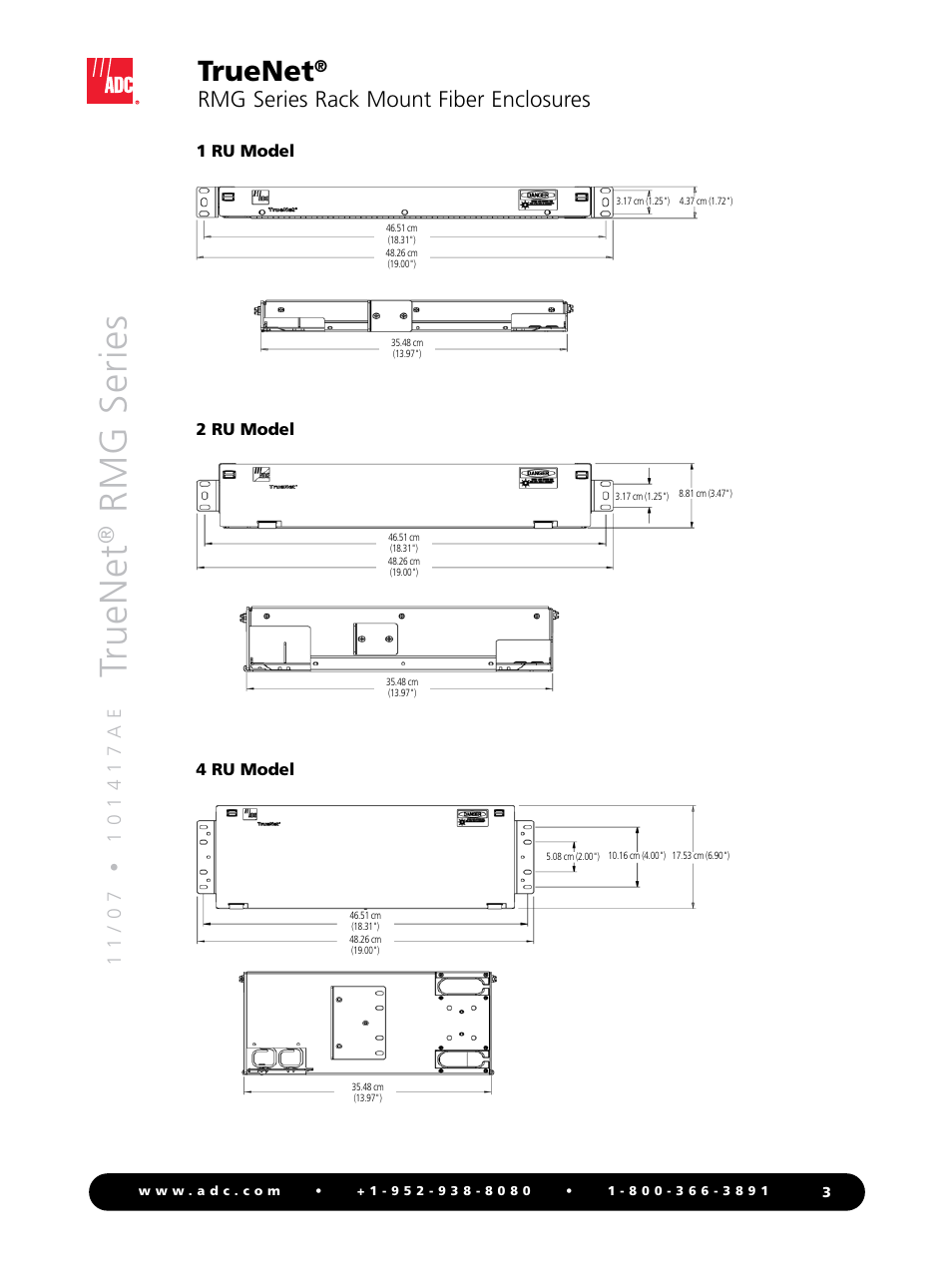 Truenet, Rmg series, Rmg series rack mount fiber enclosures | ADC TrueNet Rack Mount Fiber Enclosures RMG Series User Manual | Page 3 / 8