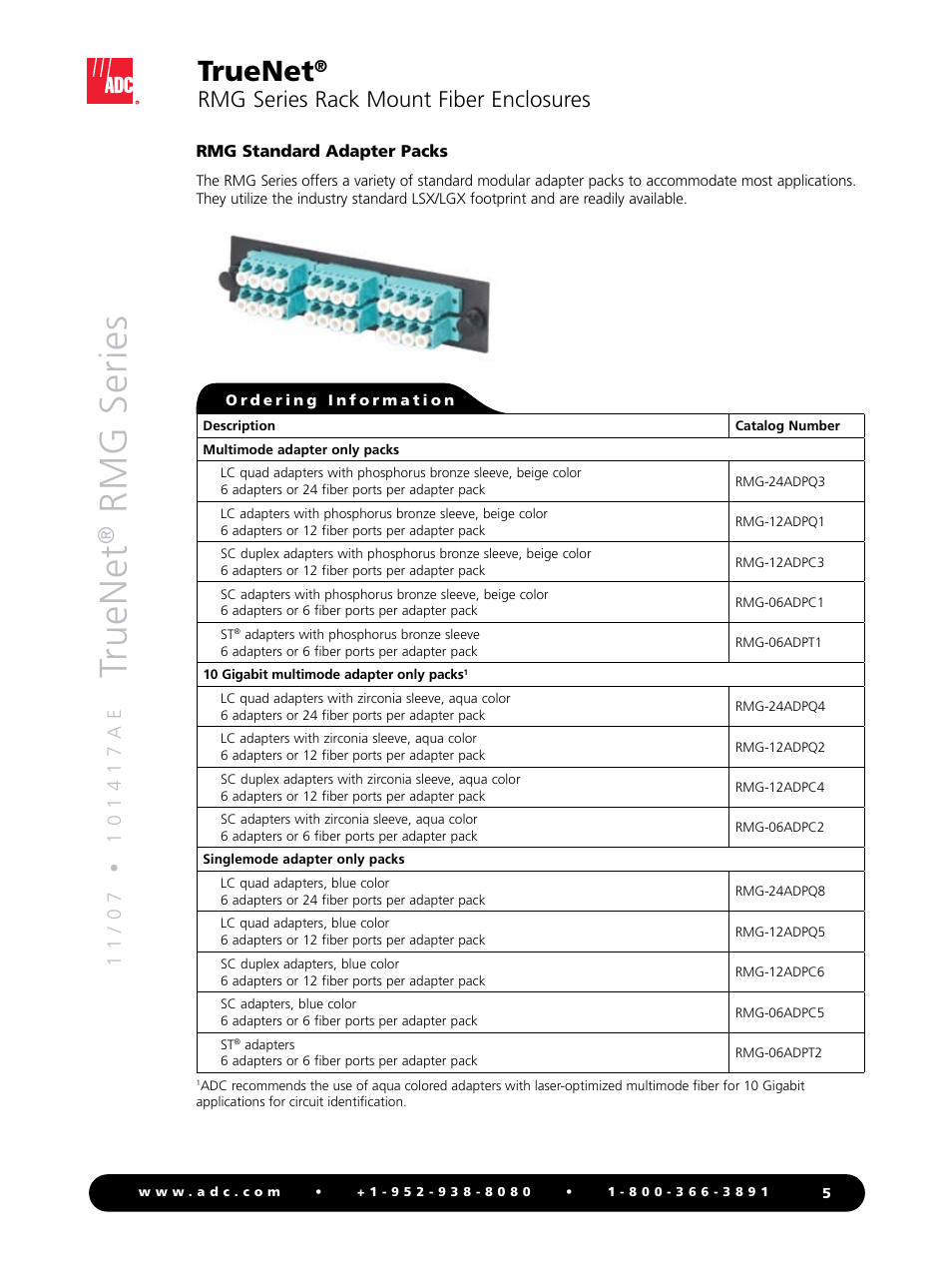Truenet, Rmg series, Rmg series rack mount fiber enclosures | ADC TrueNet Rack Mount Fiber Enclosures RMG Series User Manual | Page 5 / 8