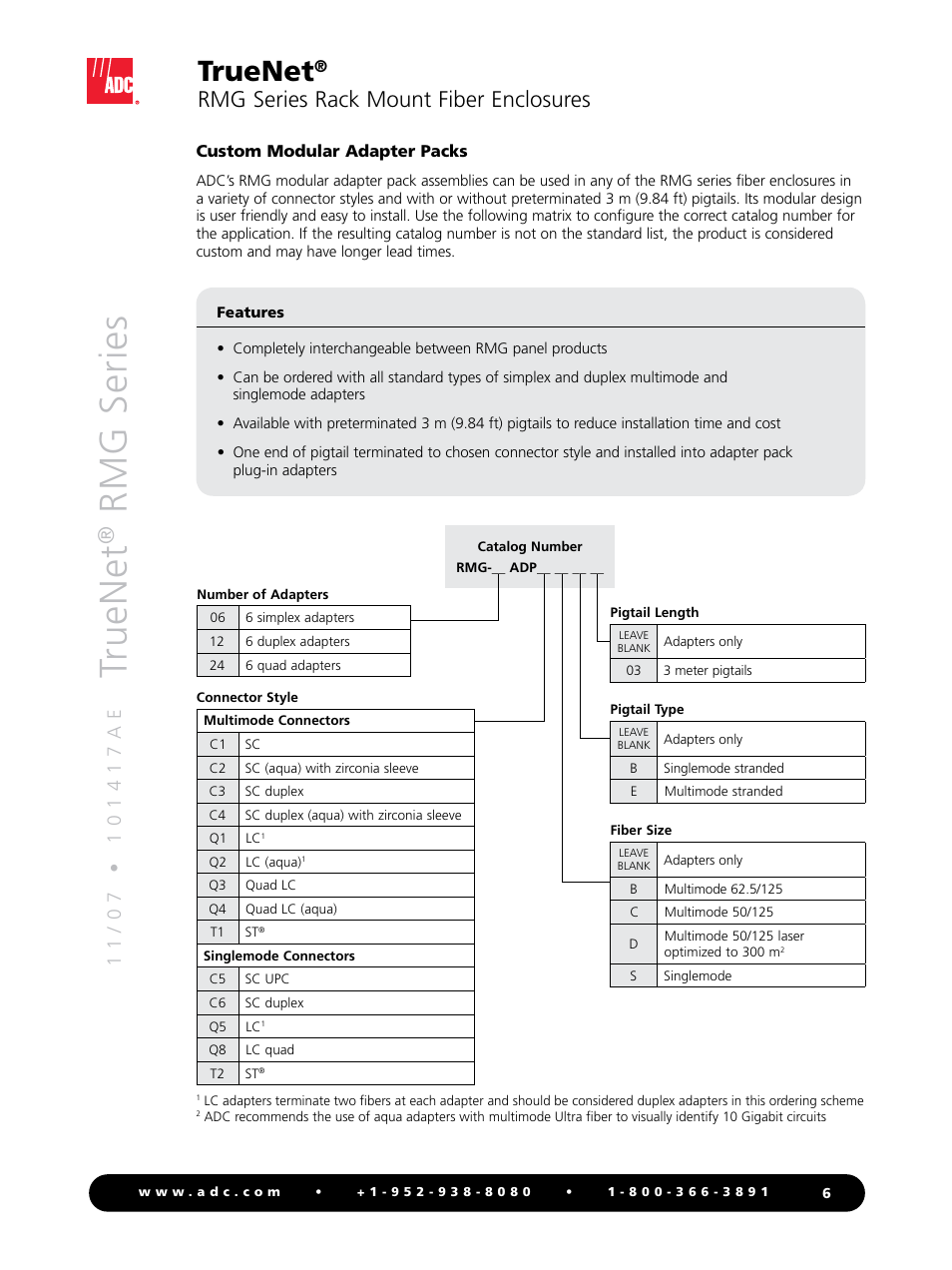 Truenet, Rmg series, Rmg series rack mount fiber enclosures | ADC TrueNet Rack Mount Fiber Enclosures RMG Series User Manual | Page 6 / 8