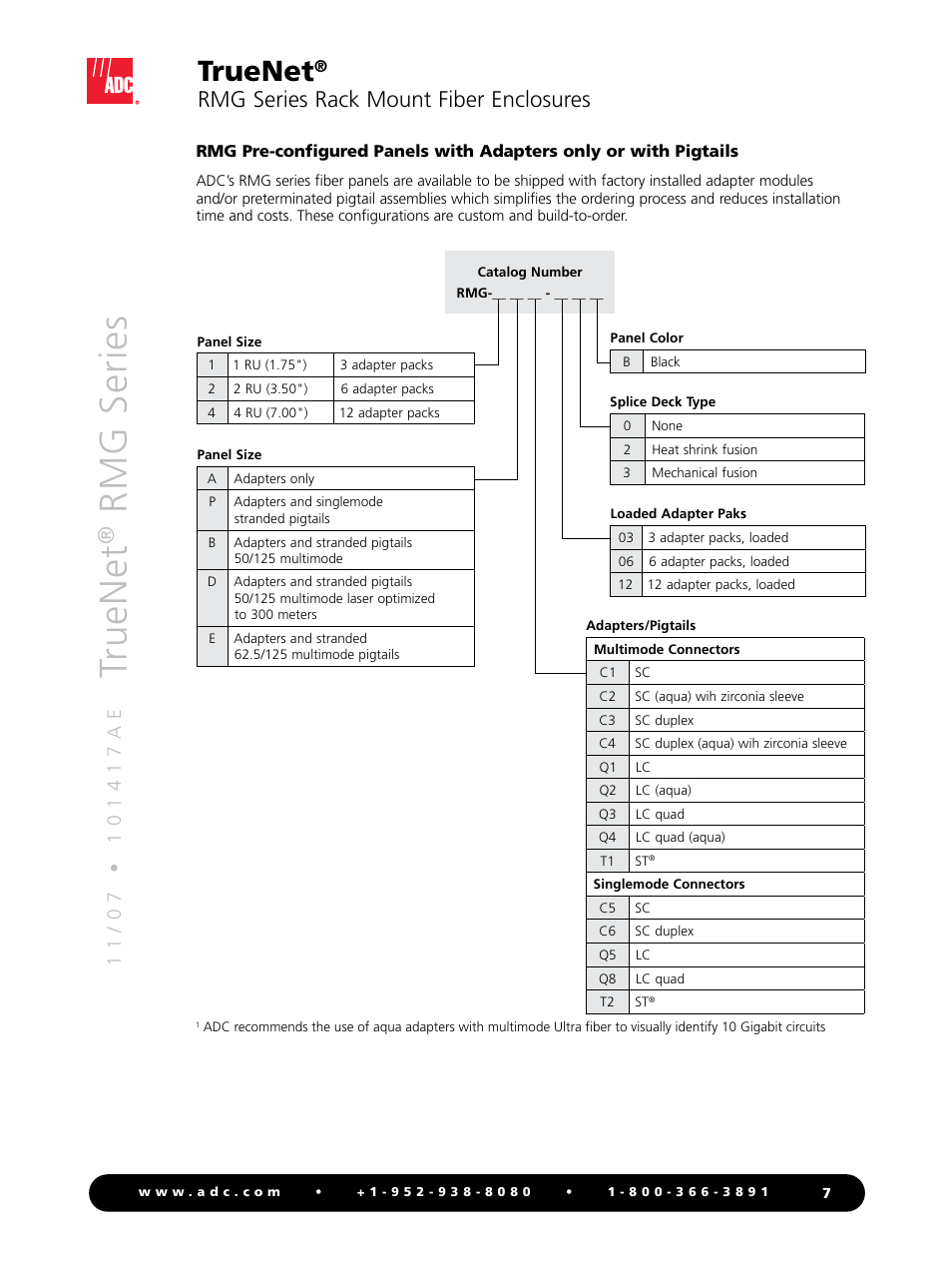 Truenet, Rmg series, Rmg series rack mount fiber enclosures | ADC TrueNet Rack Mount Fiber Enclosures RMG Series User Manual | Page 7 / 8