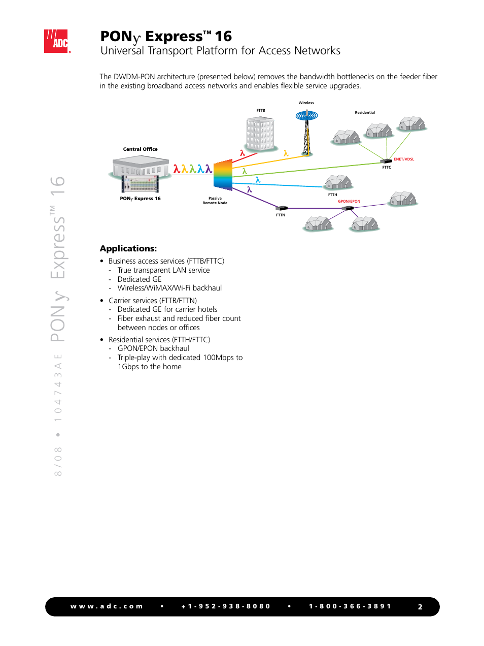 Pon expr ess, Pon express, Universal transport platform for access networks | ADC Universal Transport Platform for Access Networks PONy Express 16 User Manual | Page 2 / 4