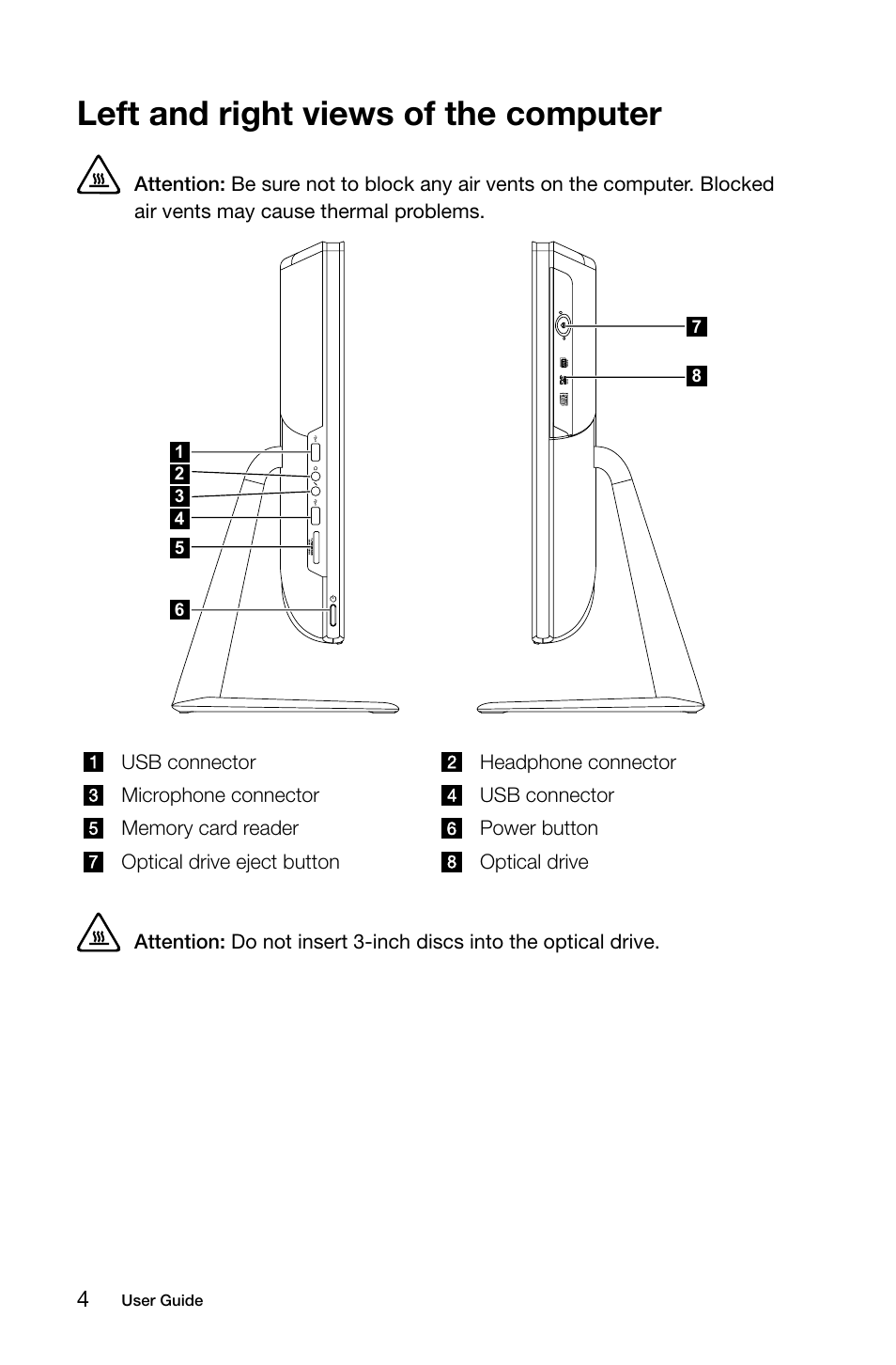 Left and right views of the computer | Lenovo C455 All-in-One User Manual | Page 9 / 53