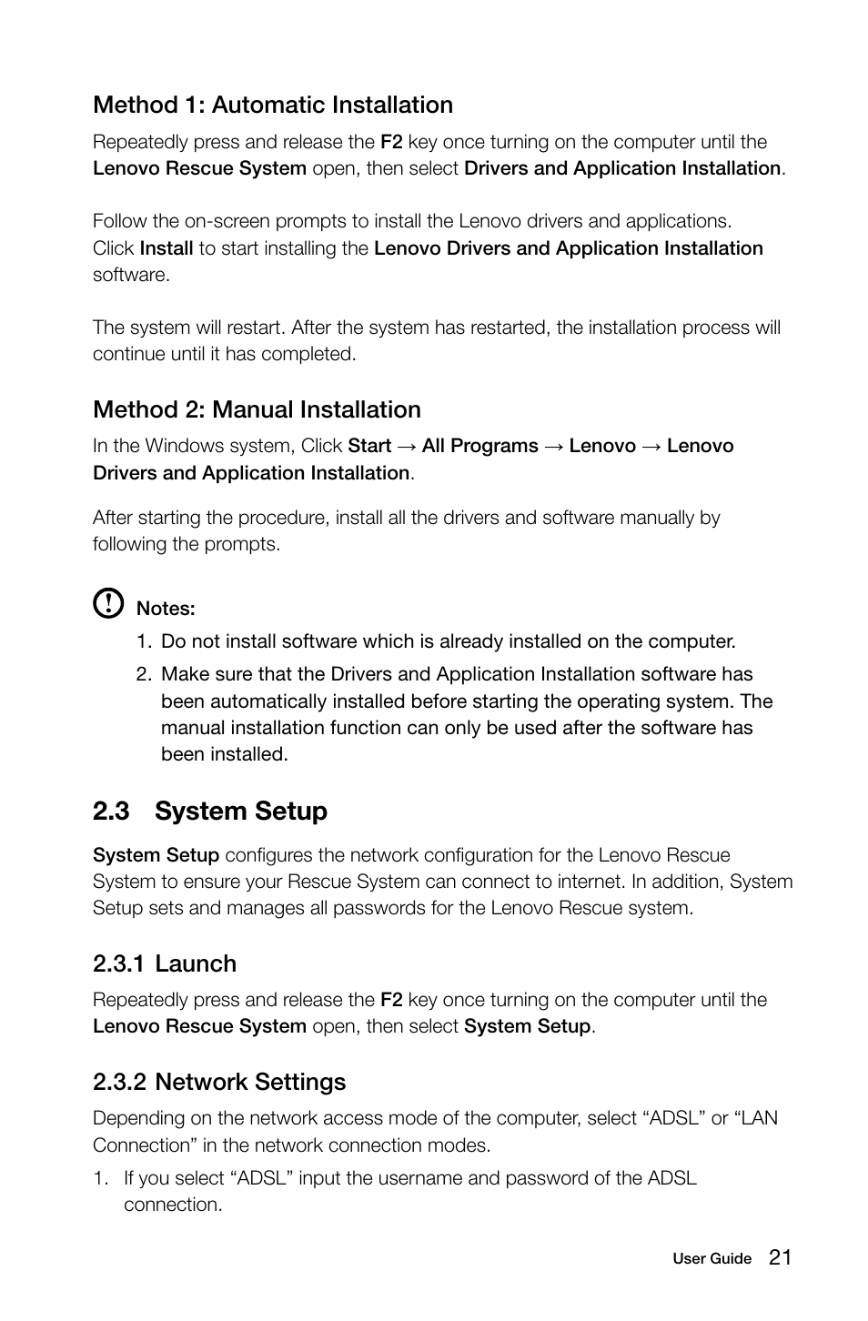 3 system setup, Method 1: automatic installation, Method 2: manual installation | 1 launch, 2 network settings | Lenovo IdeaCentre K430 User Manual | Page 26 / 57