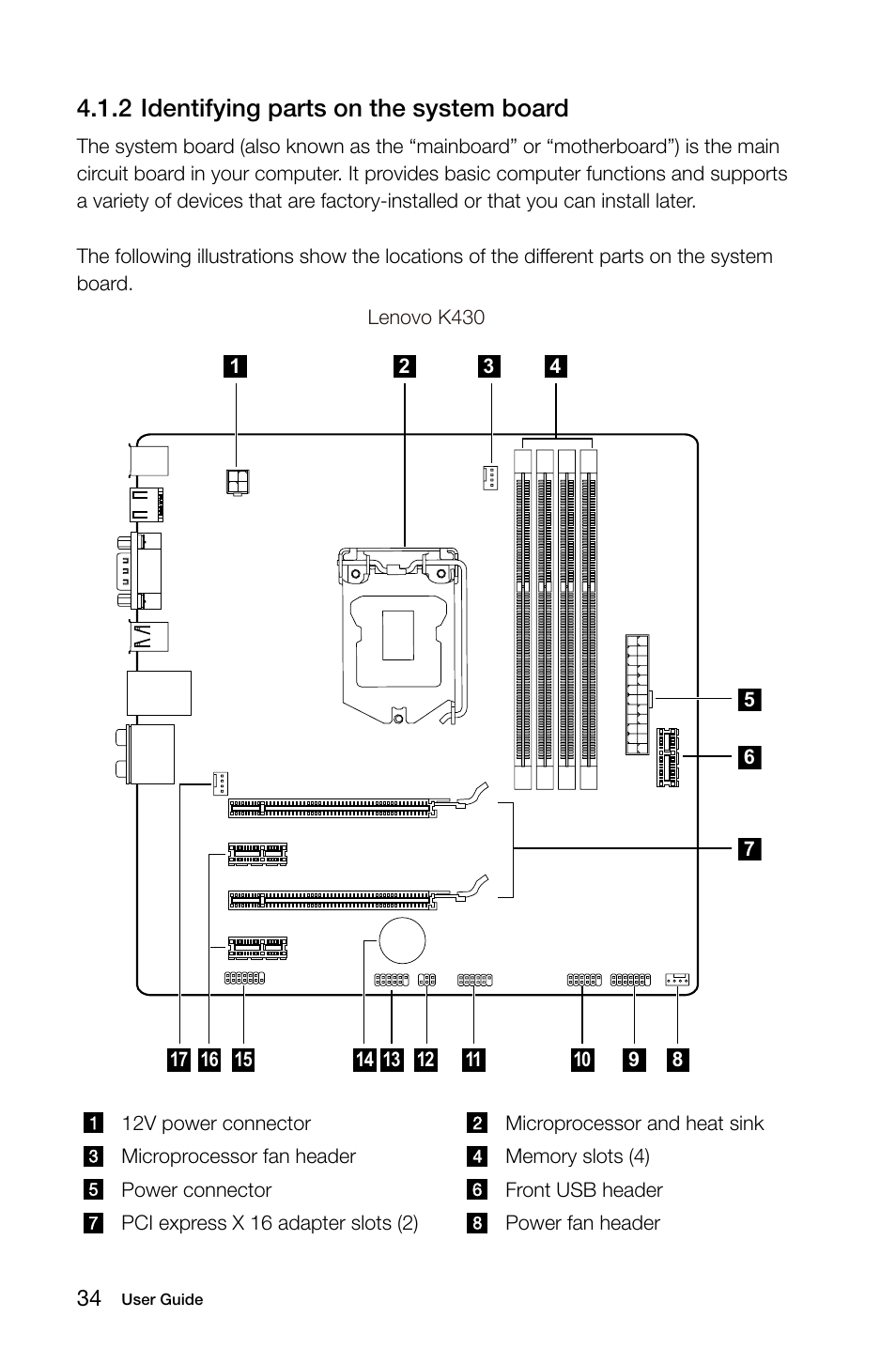 2 identifying parts on the system board | Lenovo IdeaCentre K430 User Manual | Page 39 / 57