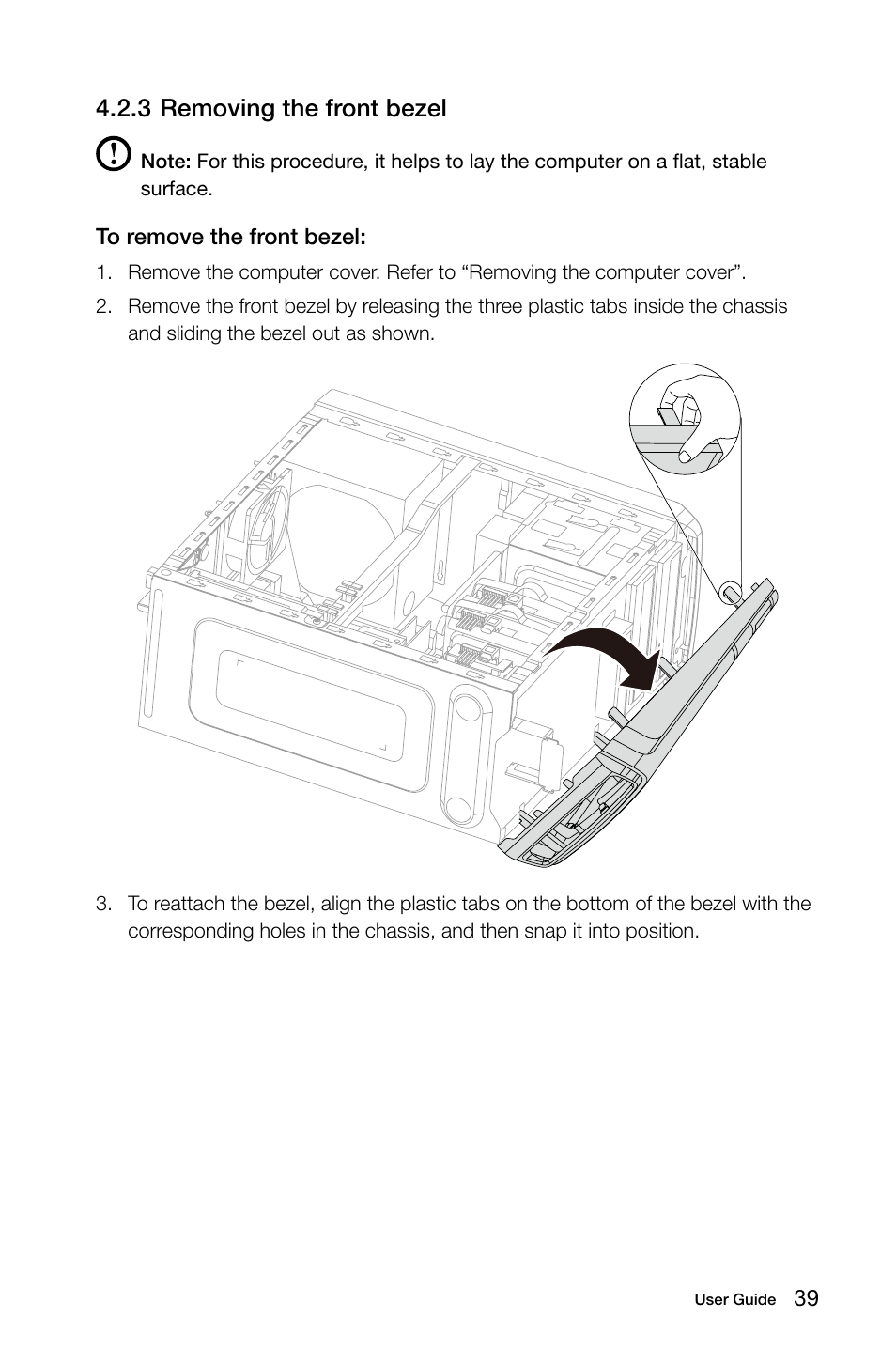 3 removing the front bezel | Lenovo IdeaCentre K430 User Manual | Page 44 / 57