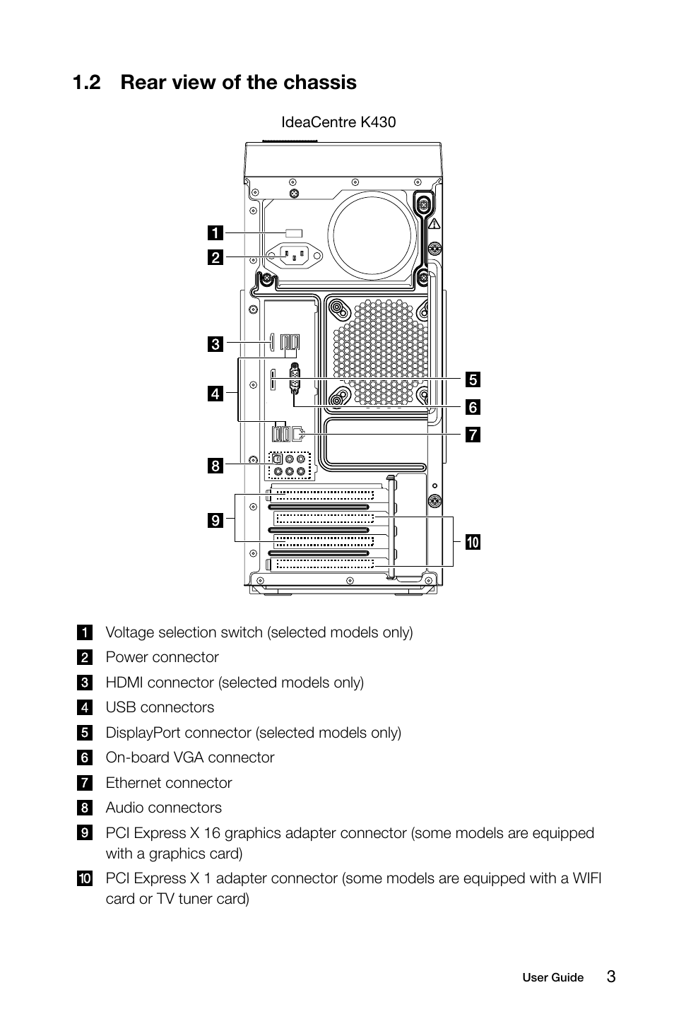 2 rear view of the chassis | Lenovo IdeaCentre K430 User Manual | Page 8 / 57