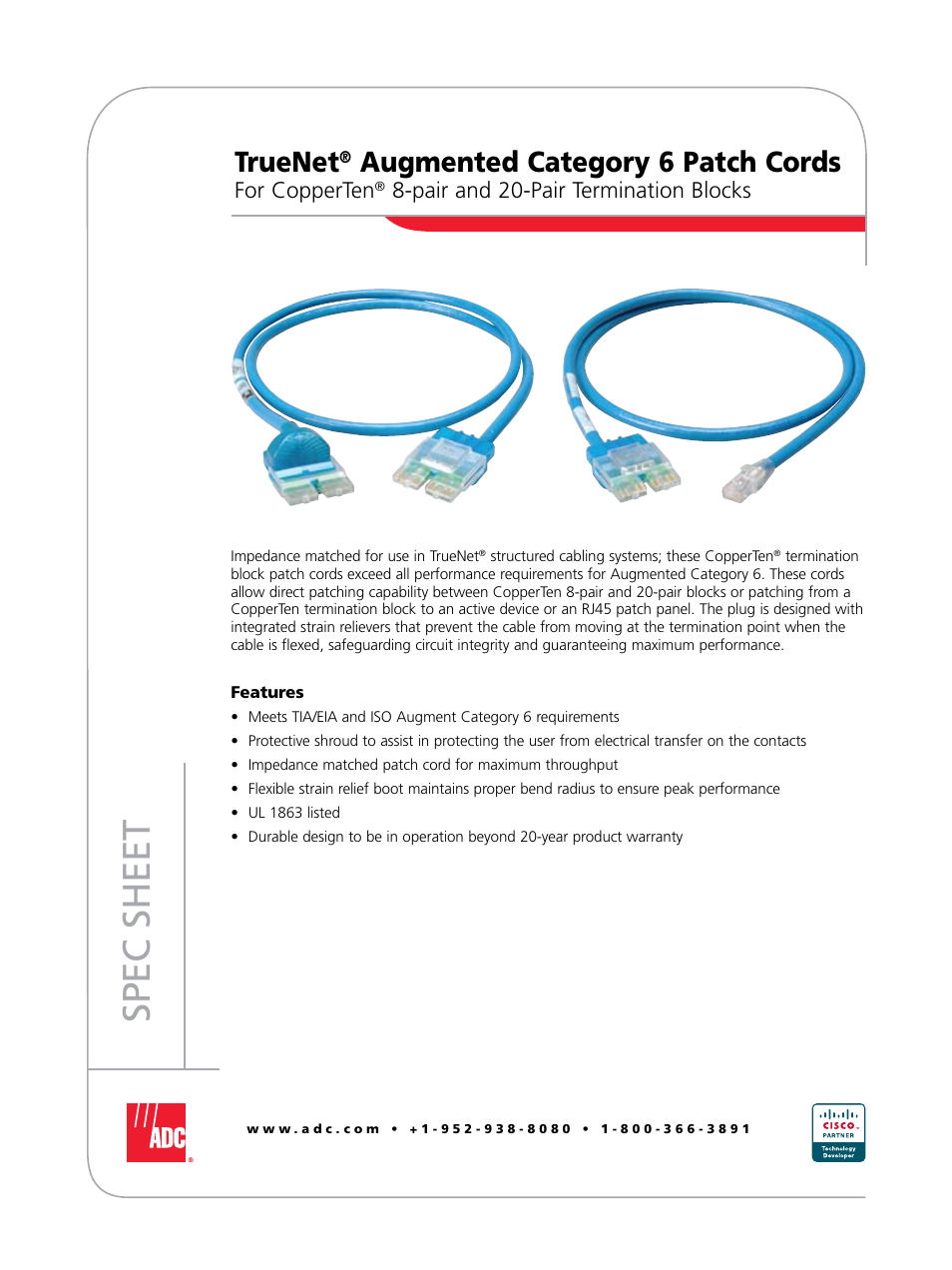 ADC TrueNet Augmented Category 6 Patch Cords User Manual | 2 pages
