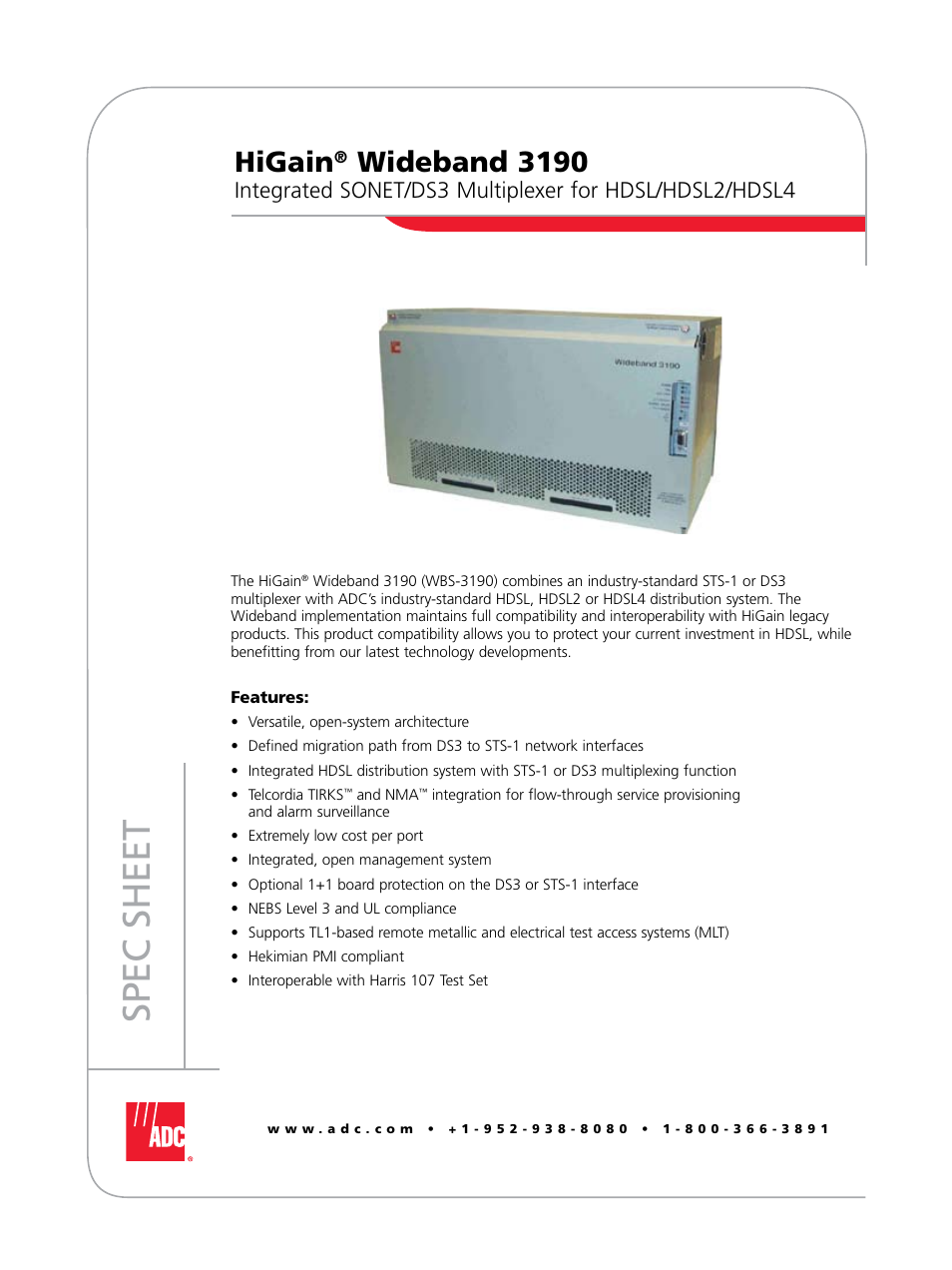 ADC HiGain Wideband 3190 WBS-3190 User Manual | 8 pages