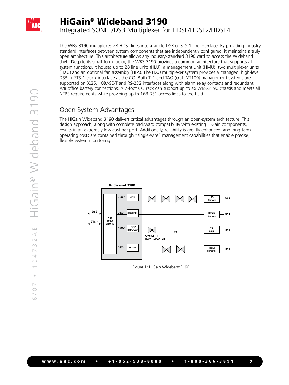 Hig ai n, Wid eb an d 3 1 9 0, Higain | Wideband 3190, Open system advantages | ADC HiGain Wideband 3190 WBS-3190 User Manual | Page 2 / 8