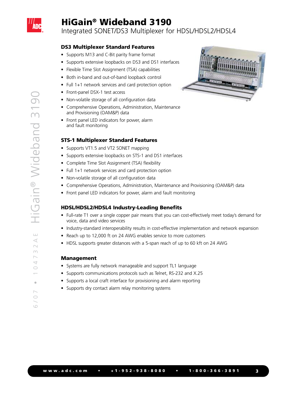 Hig ai n, Wid eb an d 3 1 9 0, Higain | Wideband 3190 | ADC HiGain Wideband 3190 WBS-3190 User Manual | Page 3 / 8