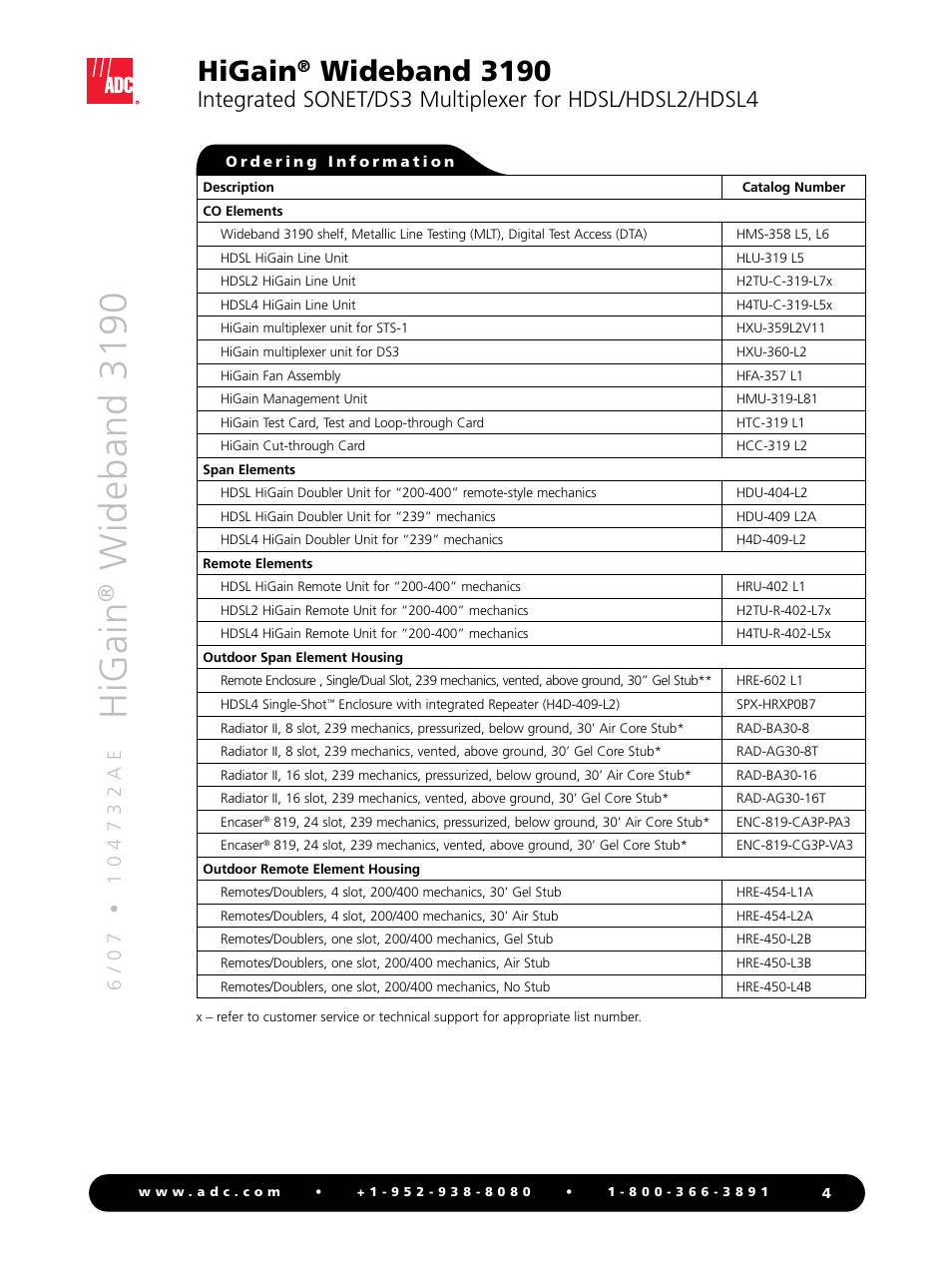 Hig ai n, Wid eb an d 3 1 9 0, Higain | Wideband 3190 | ADC HiGain Wideband 3190 WBS-3190 User Manual | Page 4 / 8