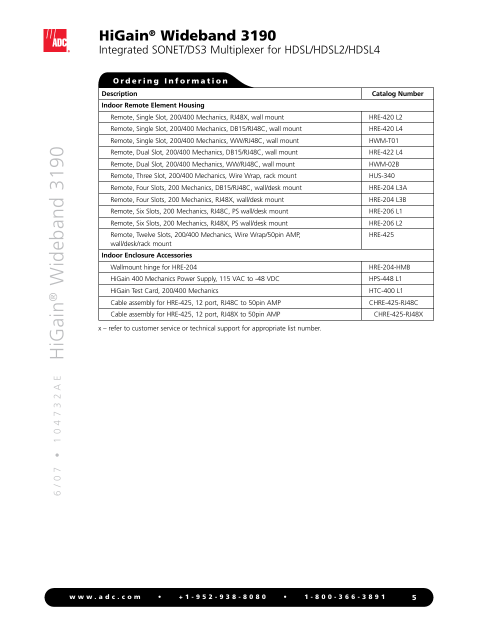 Hig ai n, Wid eb an d 3 1 9 0, Higain | Wideband 3190 | ADC HiGain Wideband 3190 WBS-3190 User Manual | Page 5 / 8