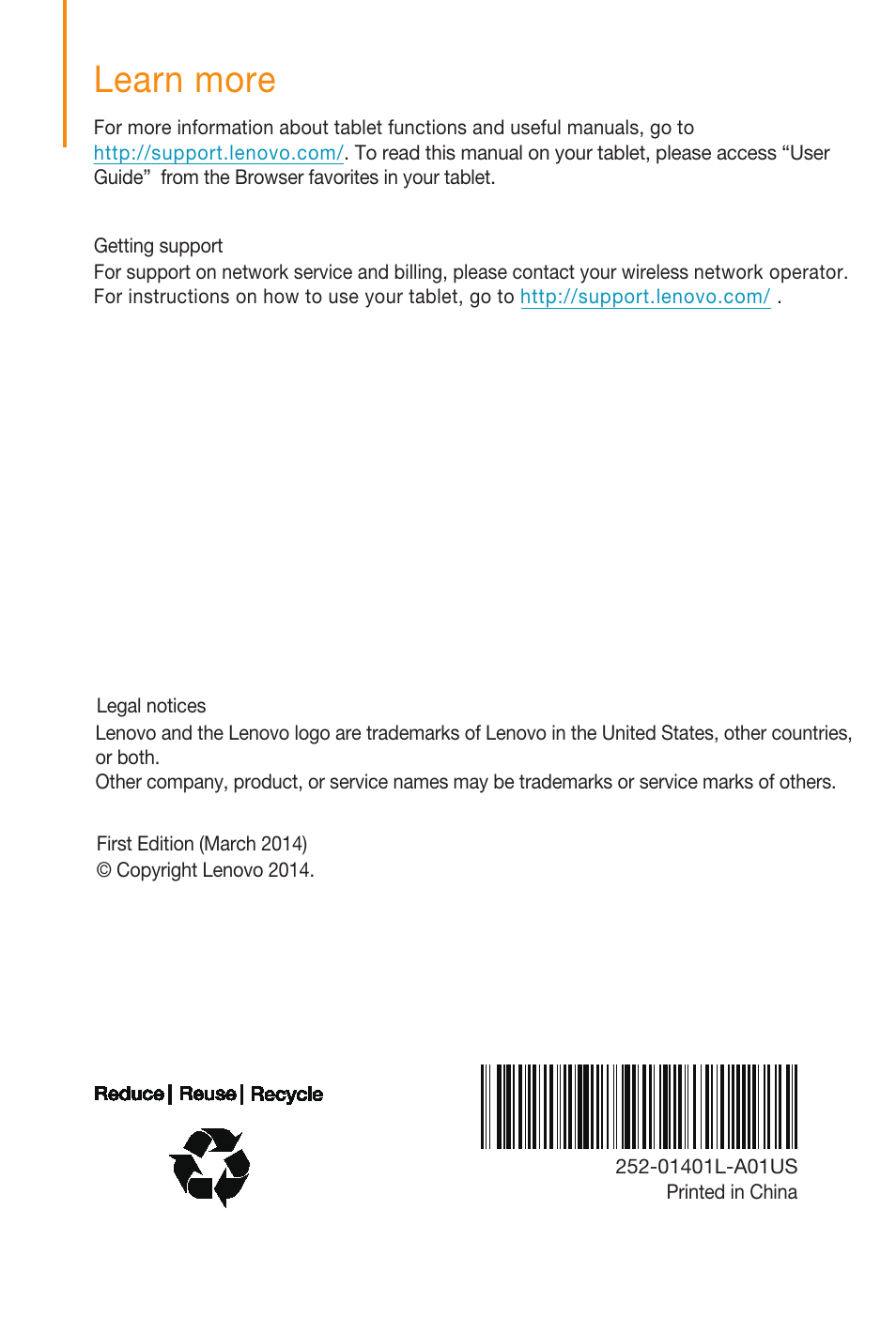 Alex manual rev1.0(us)-2, Learn more | Lenovo A10-70 Tablet User Manual | Page 2 / 6