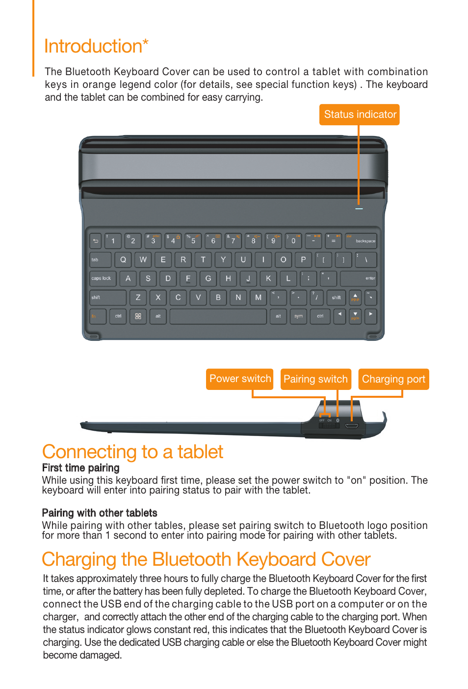 Alex manual rev1.0(us)-4, Charging the bluetooth keyboard cover introduction, Connecting to a tablet | Lenovo A10-70 Tablet User Manual | Page 4 / 6