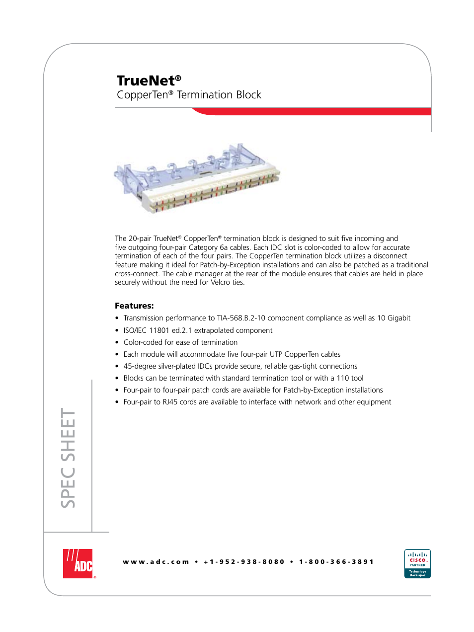 ADC TrueNet Termination Block User Manual | 4 pages