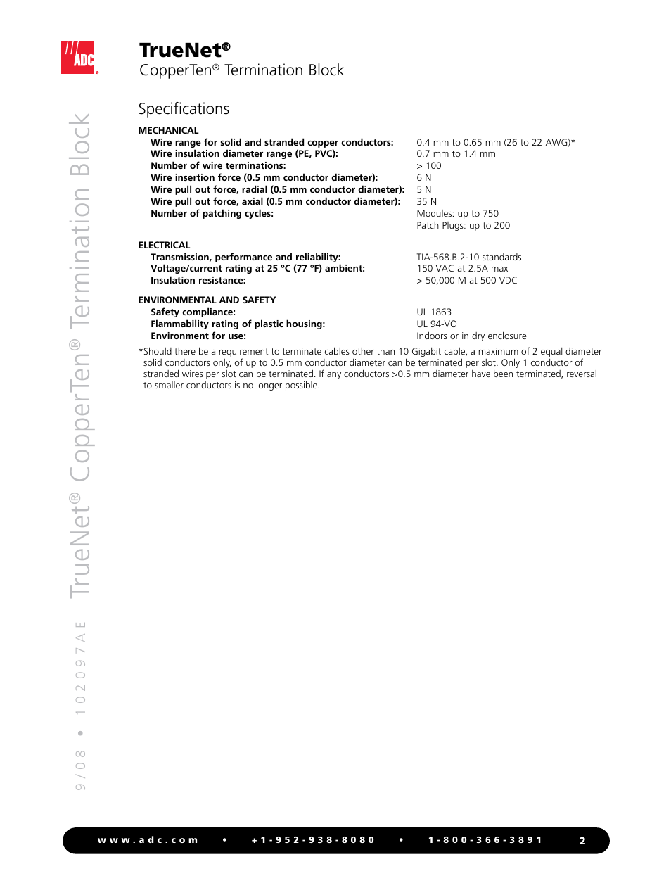 Truenet, Coppert en, Ter m in at io n b lo ck | ADC TrueNet Termination Block User Manual | Page 2 / 4