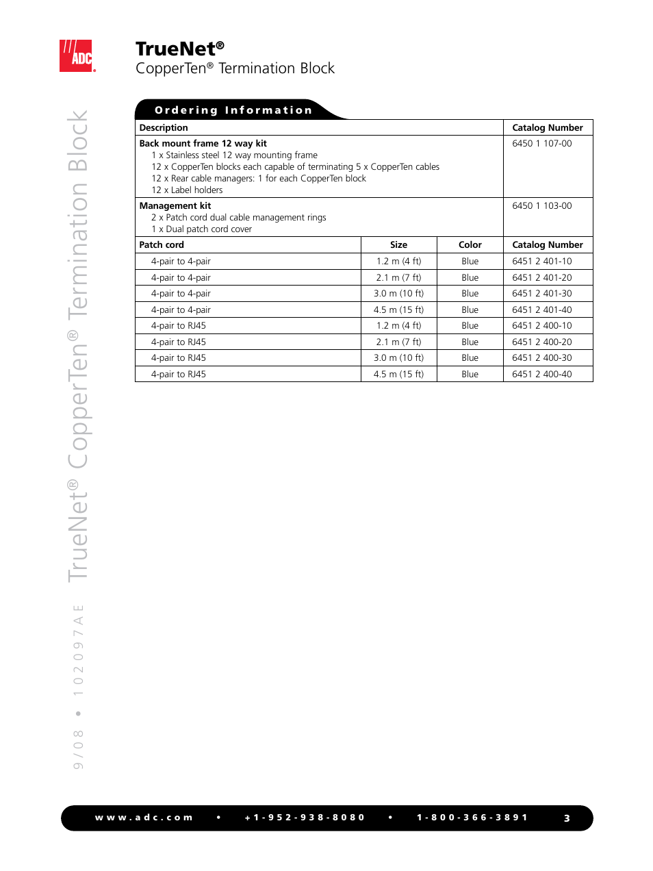 Truenet, Coppert en, Ter m in at io n b lo ck | Copperten, Termination block | ADC TrueNet Termination Block User Manual | Page 3 / 4