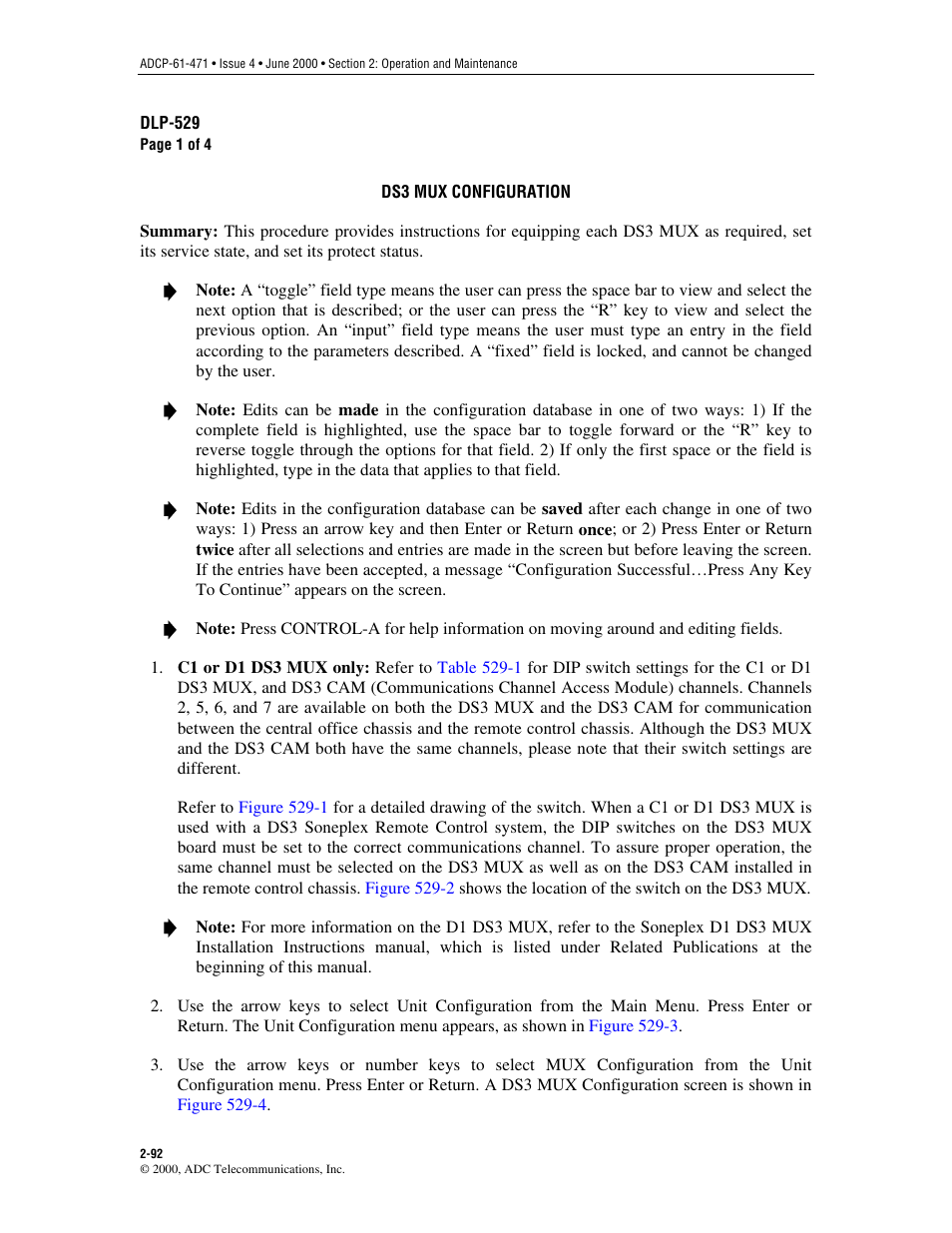 Ds3 mux configuration, Dlp-529 | ADC Soneplex Broadband System User Manual | Page 115 / 342