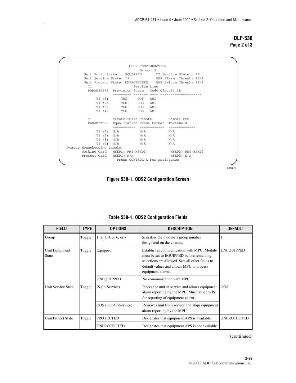 Figure 530-1, Table 530-1, Dlp-530 | ADC Soneplex Broadband System User Manual | Page 120 / 342