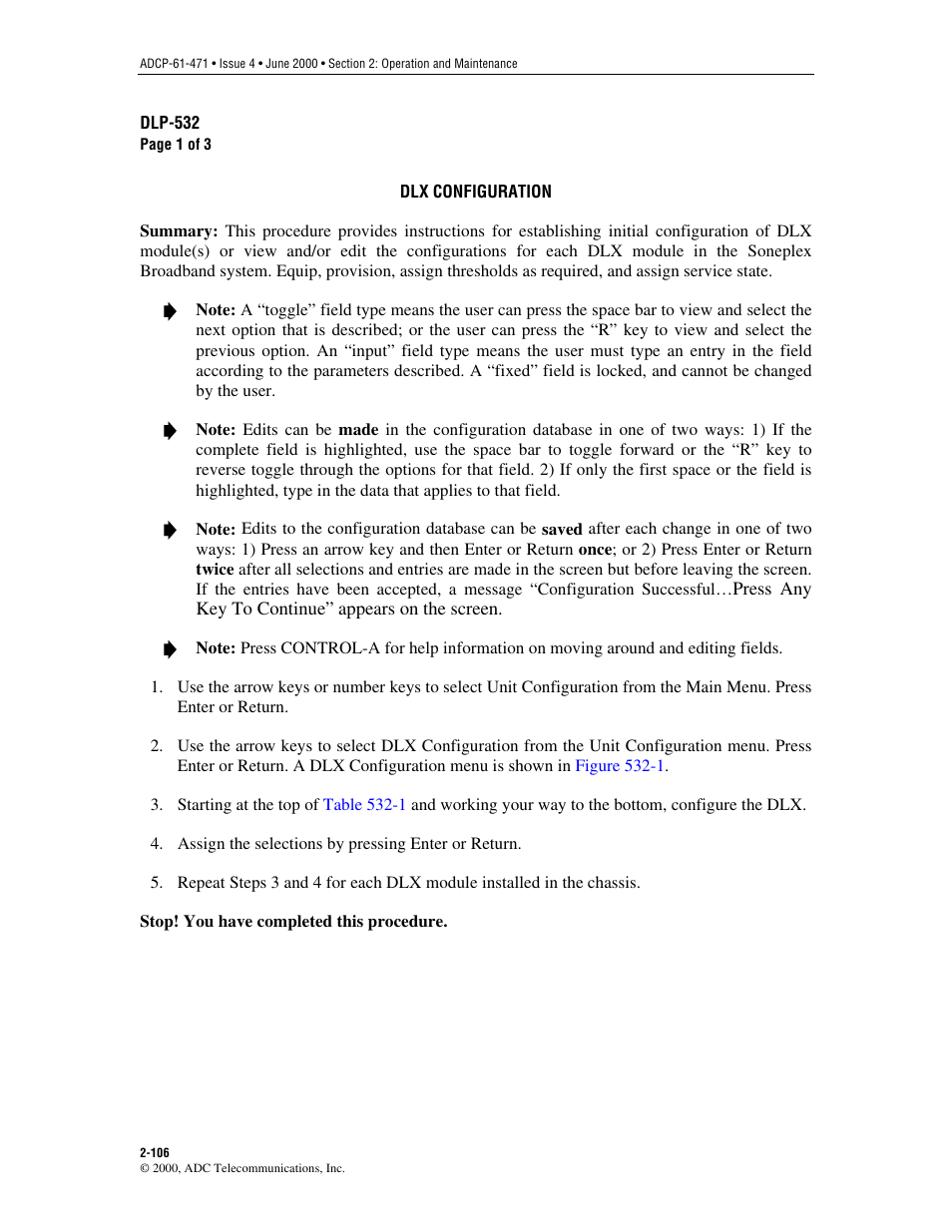 Dlx configuration, Dlp-532 | ADC Soneplex Broadband System User Manual | Page 129 / 342