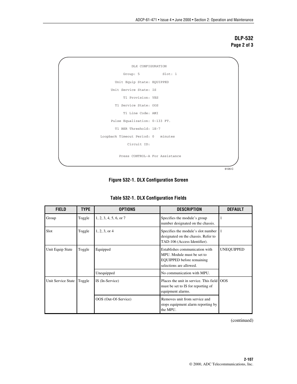 Figure 532-1, Starting at the top of, Table 532-1 | Dlp-532 | ADC Soneplex Broadband System User Manual | Page 130 / 342