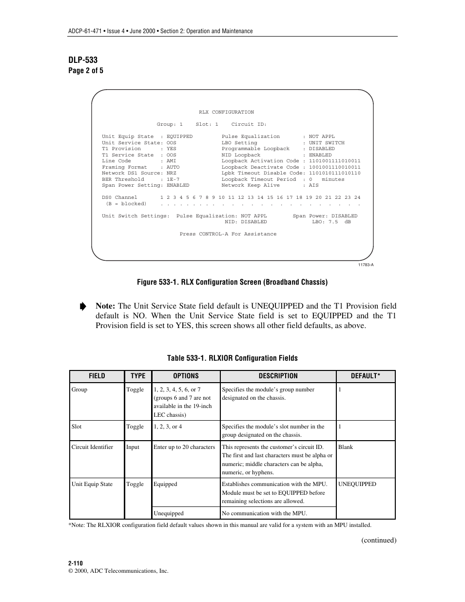 Figure 533-1, Table 533-1, Dlp-533 | ADC Soneplex Broadband System User Manual | Page 133 / 342