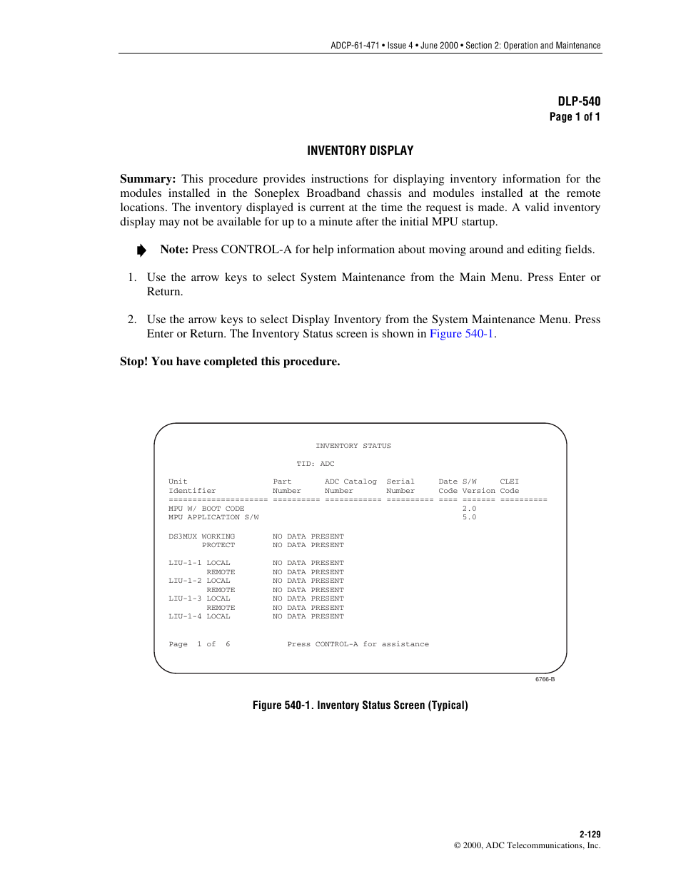 Inventory display | ADC Soneplex Broadband System User Manual | Page 152 / 342