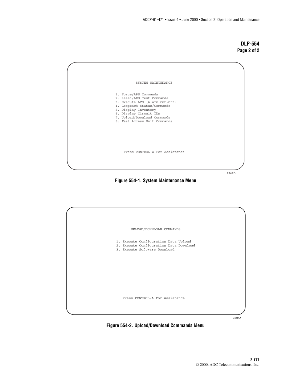 Return. the system maintenance menu is shown in, Figure 554-1, Figure 554-2 | Dlp-554 | ADC Soneplex Broadband System User Manual | Page 200 / 342