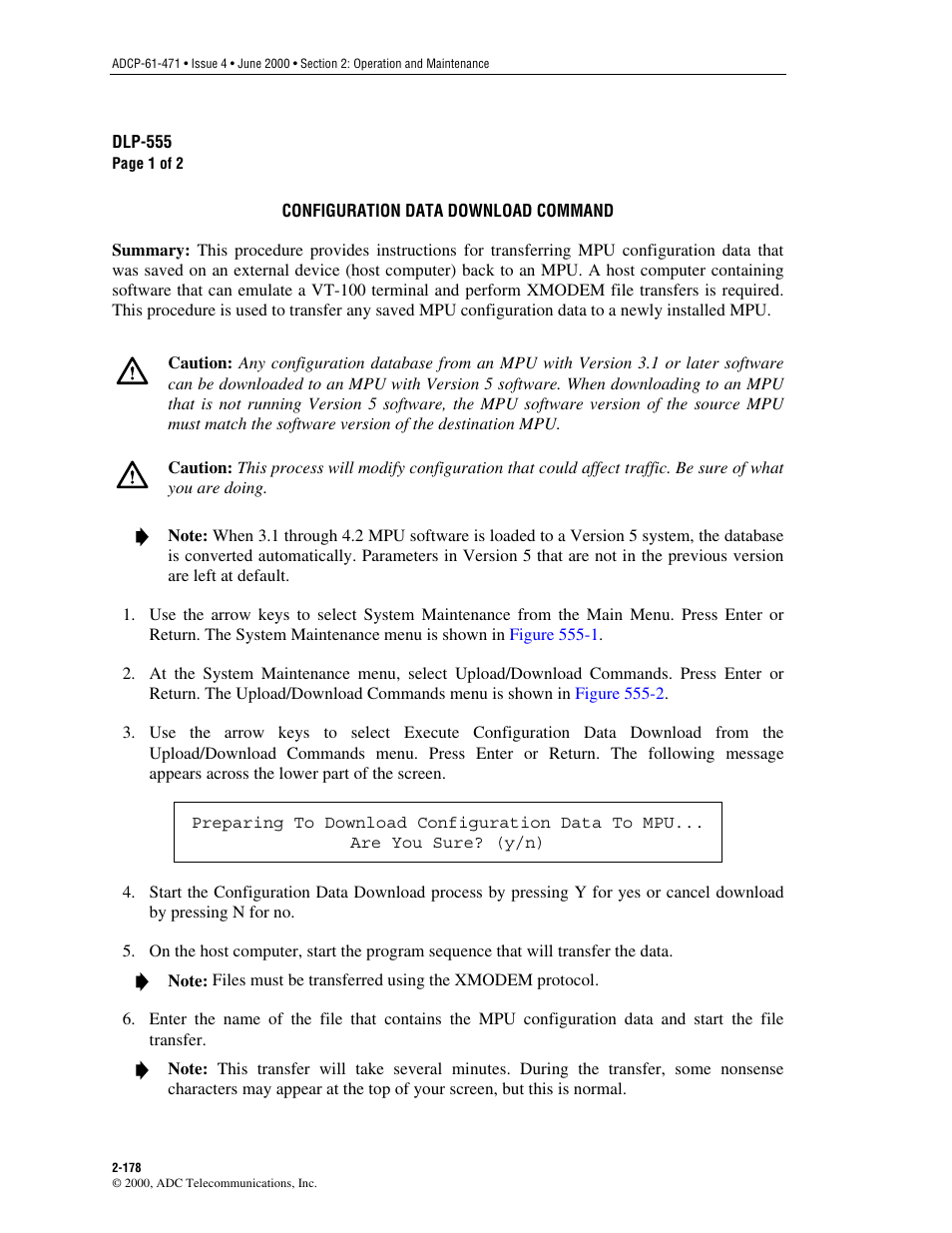 Configuration data download command, Dlp-555 | ADC Soneplex Broadband System User Manual | Page 201 / 342