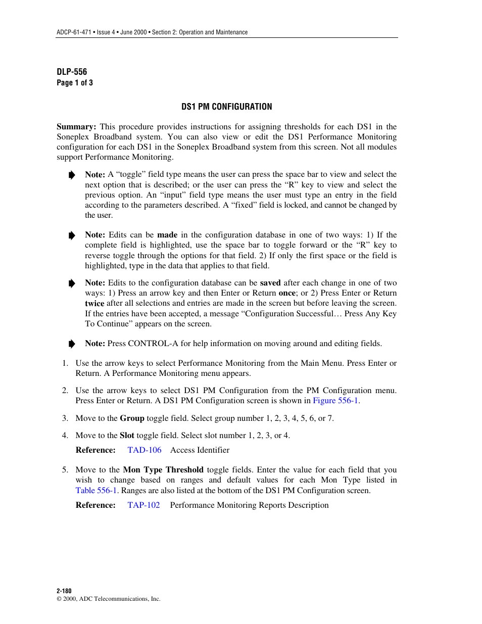 Ds1 pm configuraiton, Dlp-556 | ADC Soneplex Broadband System User Manual | Page 203 / 342