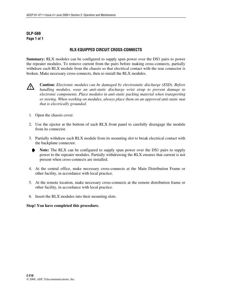 Rlx-equipped circuit cross-connects, Dlp-569 | ADC Soneplex Broadband System User Manual | Page 233 / 342