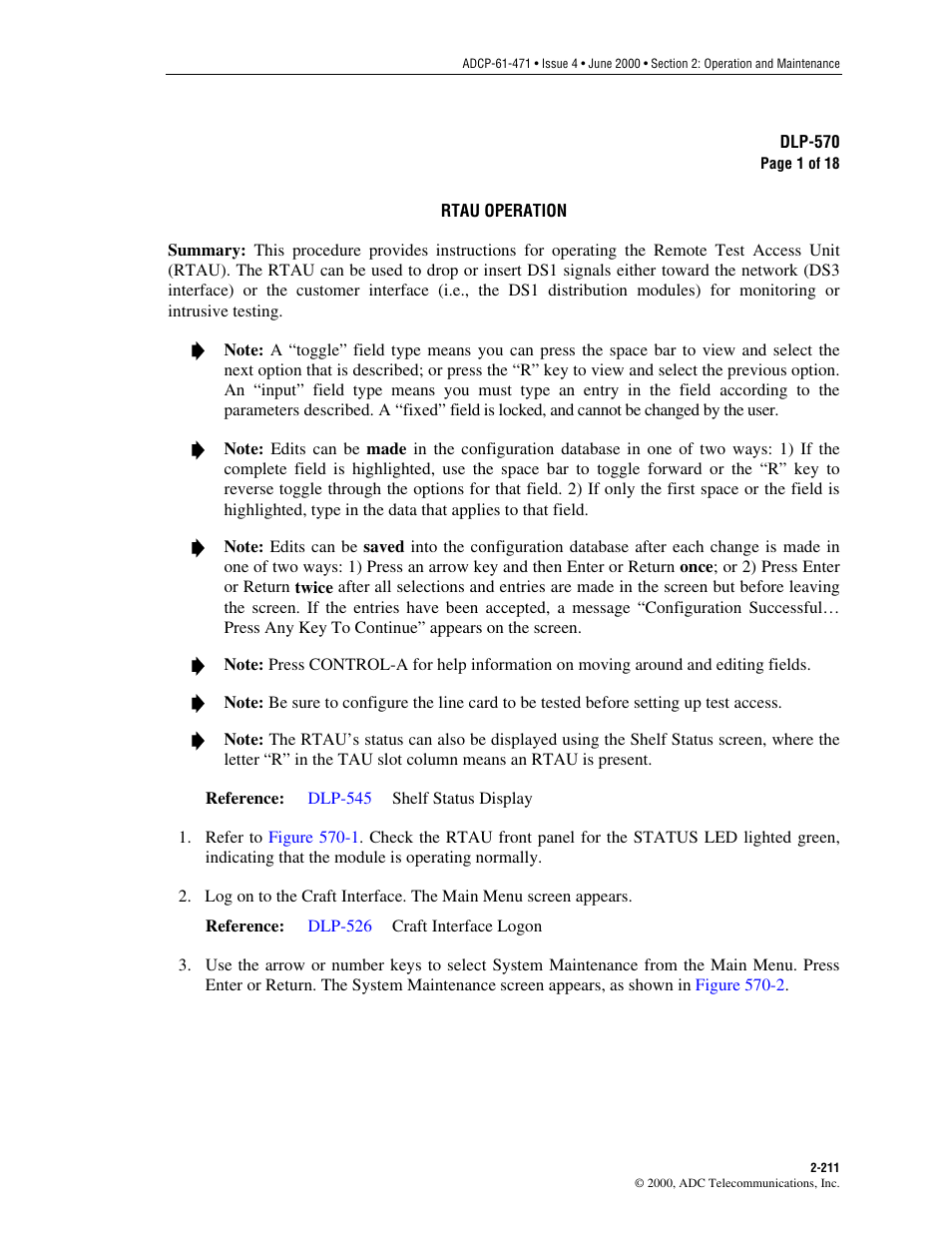 Rtau operation, Dlp-570 | ADC Soneplex Broadband System User Manual | Page 234 / 342