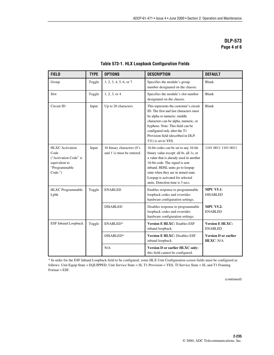 Starting at the top of, Table 573-1, And working your way to the | Dlp-573 | ADC Soneplex Broadband System User Manual | Page 258 / 342