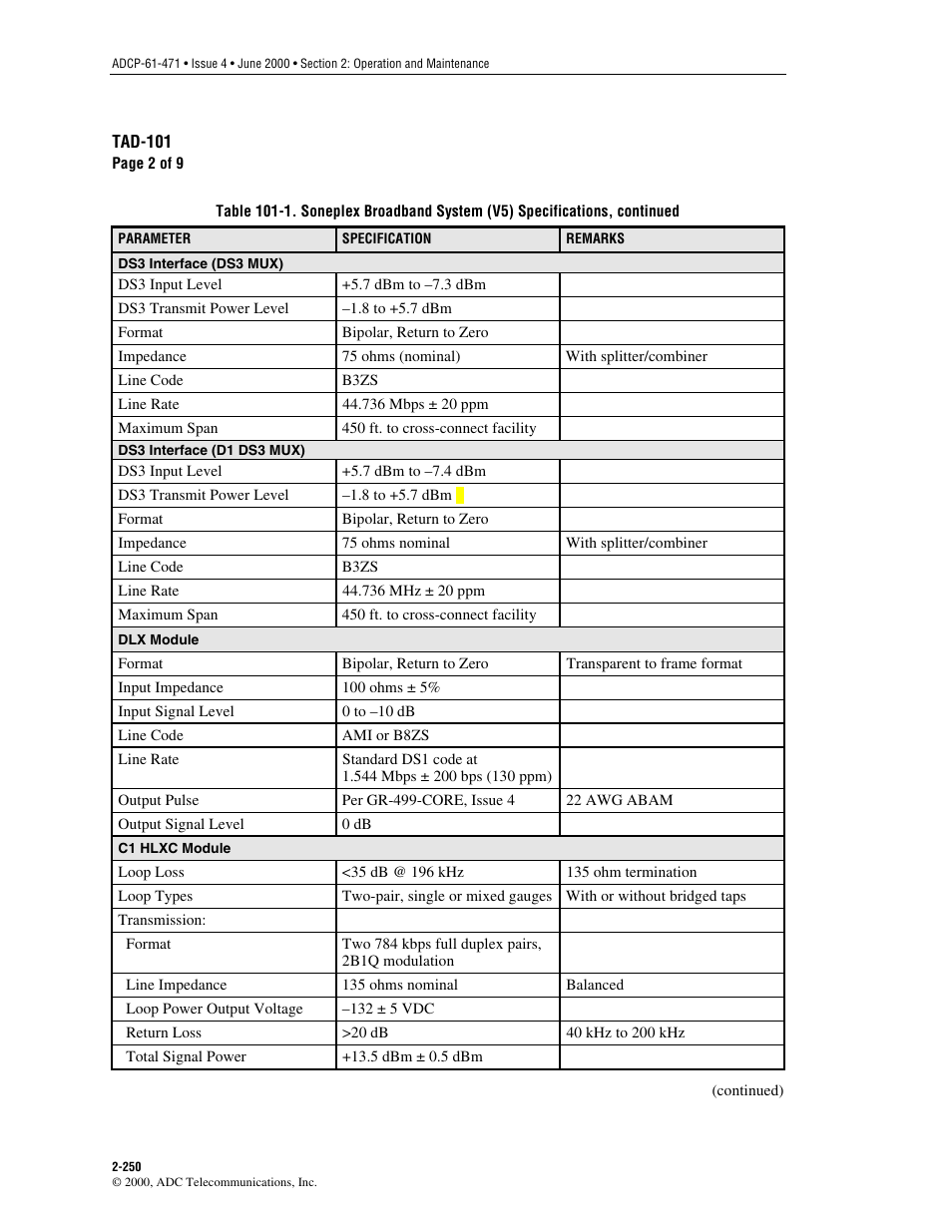 ADC Soneplex Broadband System User Manual | Page 273 / 342