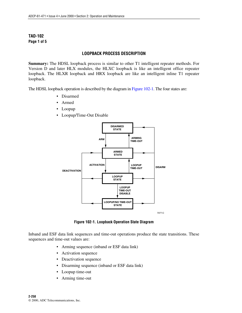 Loopback process description, Tad-102 | ADC Soneplex Broadband System User Manual | Page 281 / 342