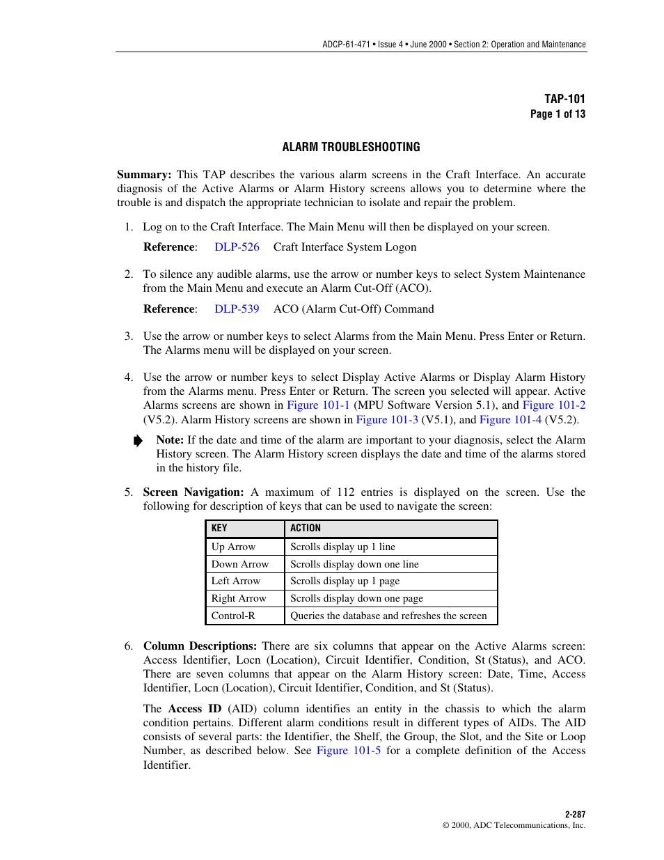 Taps, Alarm troubleshooting, Tap-101 | ADC Soneplex Broadband System User Manual | Page 310 / 342