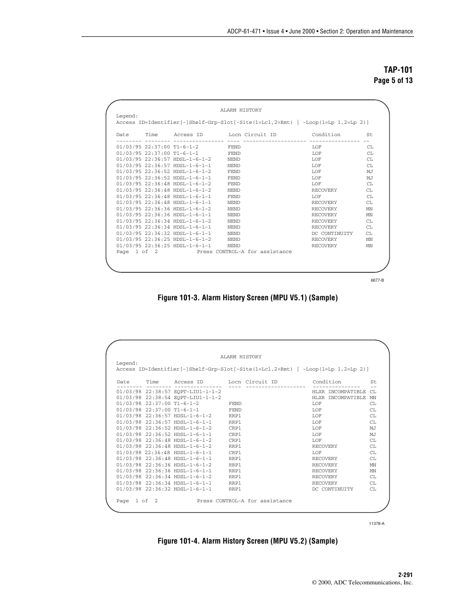 Figure 101-3, V5.1), and, Figure 101-4 | V5.2), Tap-101, Page 5 of 13 | ADC Soneplex Broadband System User Manual | Page 314 / 342