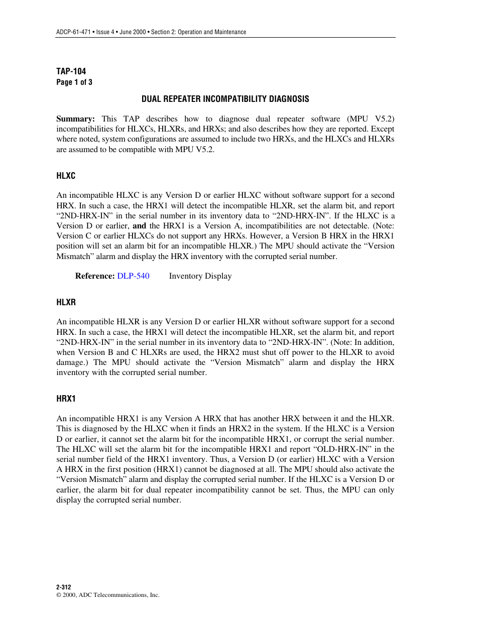 Dual repeater incompatibility diagnosis | ADC Soneplex Broadband System User Manual | Page 335 / 342