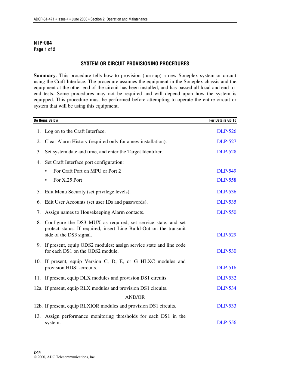 System or circuit provisioning procedures | ADC Soneplex Broadband System User Manual | Page 37 / 342