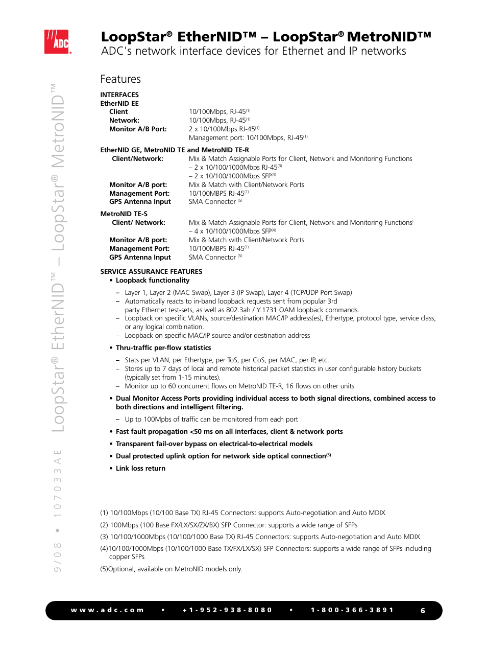 Loopstar, Ethernid, Metr onid | Ethernid™ – loopstar, Metronid, Features | ADC LoopStar MetroNID User Manual | Page 6 / 12